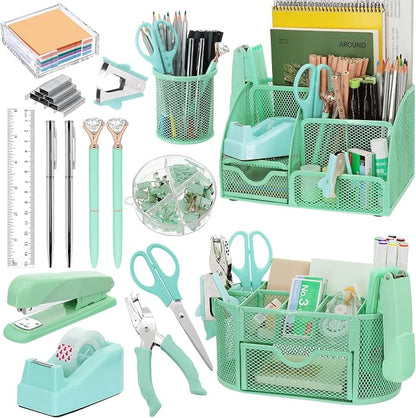 17 in 1 Green Desk Organizers and Accessories Set, 3 Office Desk Supplies by Froidesente