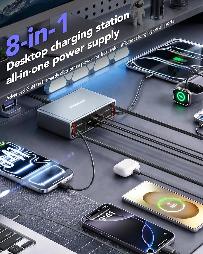 8-in-1 Charging Station for Multi Device, Fast Charger Retractable 65W Cable | - Image 3