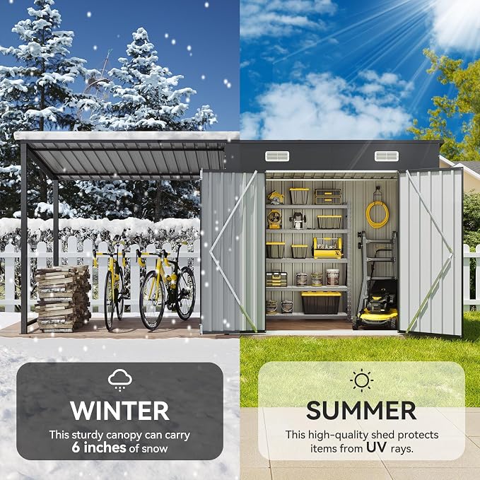 Aoxun 5.6x3.5FT Outdoor Storage Shed & Hardtop Gazebo Combo | 12x3.5FT Metal - Image 7