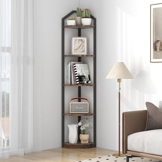 Fun Memories 5 Tier Corner Shelf, 70” Corner Shelf Stand, Corner Bookshelf by FunMemories