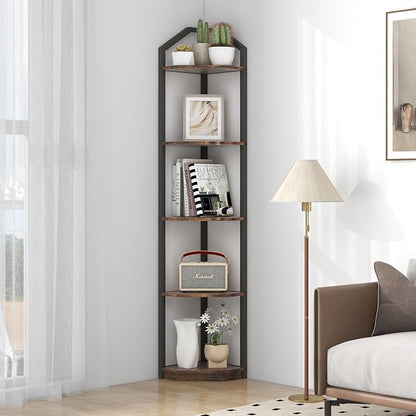 Fun Memories 5 Tier Corner Shelf, 70” Corner Shelf Stand, Corner Bookshelf by FunMemories