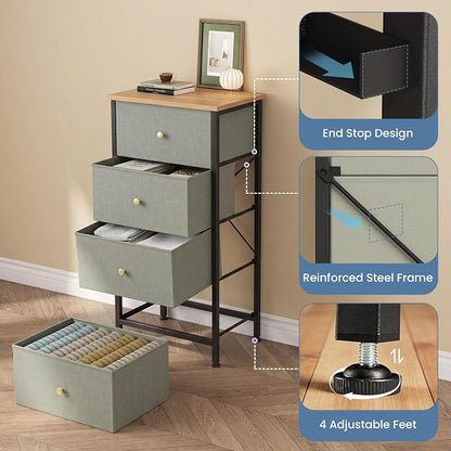 DUMOS Nightstand with 4 Drawers, Bedside Table with Removable Fabric Bins - Image 5