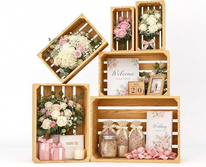 6 Pcs Wooden Crates for Display, Nesting Wood Crate for Storage, 6 Size | by BOYMCOWBOYHOMEDECOR