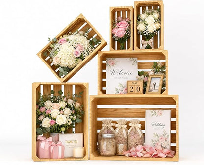 6 Pcs Wooden Crates for Display, Nesting Wood Crate for Storage, 6 Size | by BOYMCOWBOYHOMEDECOR