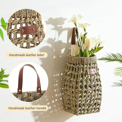 Woven Front Door Basket Water Hyacinth Wall Hanging Basket Decorative Boho - Image 3