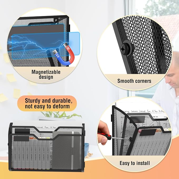 Docnest 3 Pack 2 Tier Dual-Mount Magnetic Mesh File Holders, Wall Organizer | - Image 3