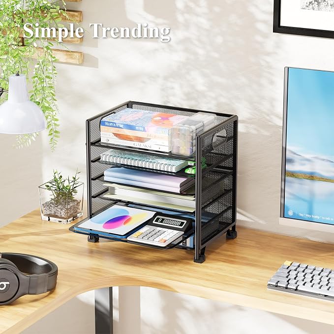 Simple Trending 6-Tier Letter Tray Organizer, Metal Mesh File Holder - Image 3