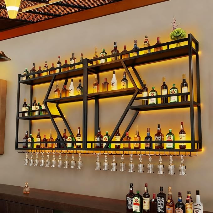 63in Metal Wine Rack Wall Mounted, Modern Wine Storage Rack Wall Mounted - Image 3