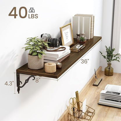 36 Inches Floating Shelves, Rustic Long Wall Shelves, 8 Inch Deep Book Shelf - Image 3