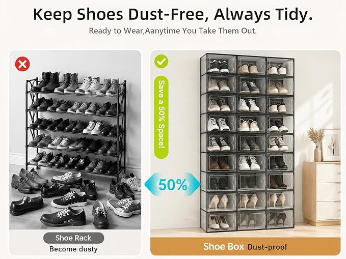 Kuject X-Large Shoe Storage Boxes Organizers Clear Plastic Stackable 12 Pack - Image 5