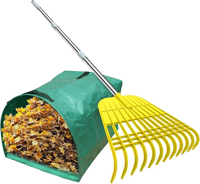Gardzen 12 Tines Gardening Leaf Rake, Lightweight Steel Handle, Detachable by Gardzen