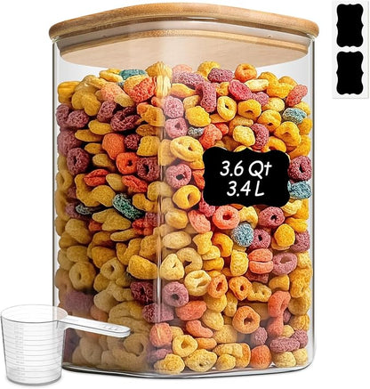 ComSaf 3.6Qt Glass Food Storage Containers, Cereal Storage Containers by ComSaf