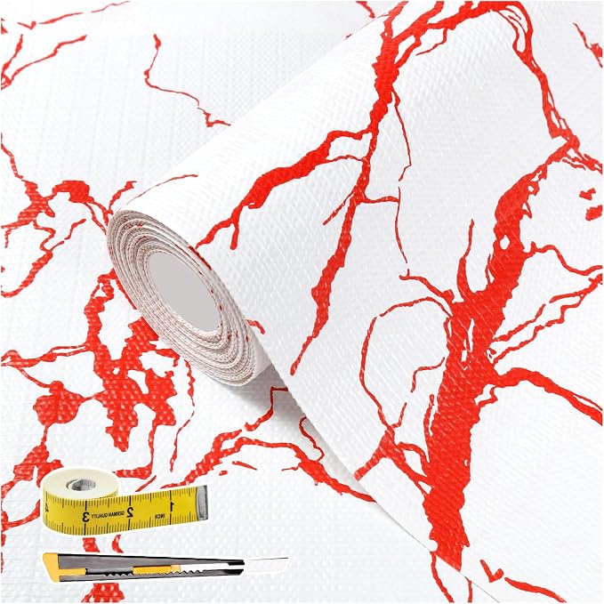 Red Marble Pattern Shelf Liner, Non-Adhesive Non-Slip Thickened Drawer Liner by Kimhan