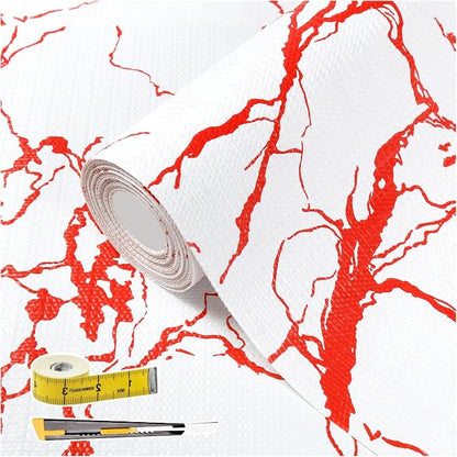 Red Marble Pattern Shelf Liner, Non-Adhesive Non-Slip Thickened Drawer Liner by Kimhan