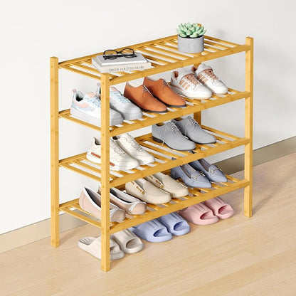 Smiry Bamboo Shoe Rack for Closet, 4 Tier Wooden Stackable Shoe Organizer by Smiry