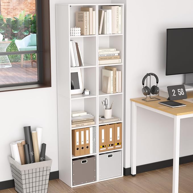 White Cube Shelf, 6 Cube Storage Organizer, 6-Tier Freestanding Low Bookshelf - Image 6