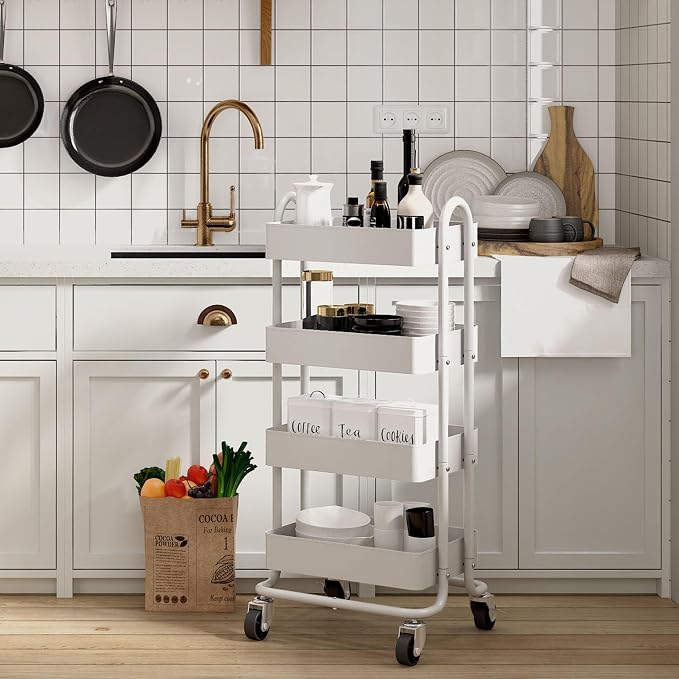 4 Tier Metal Rolling Cart with Wheels, 4 Tier Utility Cart with Wheels - Image 6