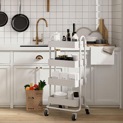 4 Tier Metal Rolling Cart with Wheels, 4 Tier Utility Cart with Wheels - Image 6