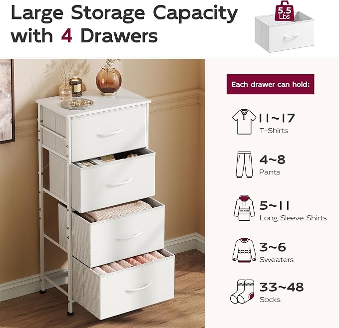 WLIVE Small Dresser Nightstand for Bedroom, 4 Drawers, Space-saving tower - Image 6