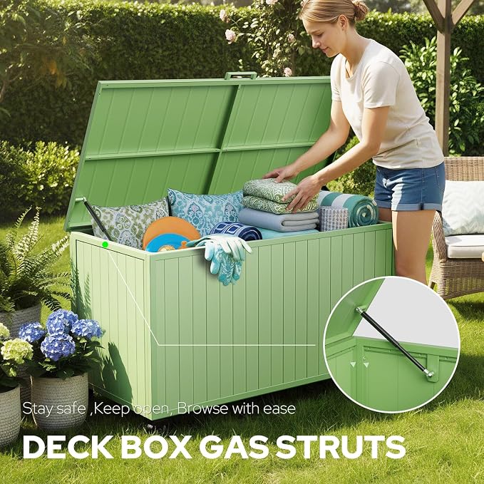 Outdoor Storage Box with Wheels 150 Gallon, Metal Deck Boxes Outdoor Waterproof - Image 3