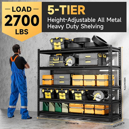 5-Tier 60" W X 20" D X 72" H Storage Shelves 2500LBS Metal Garage Shelving - Image 3