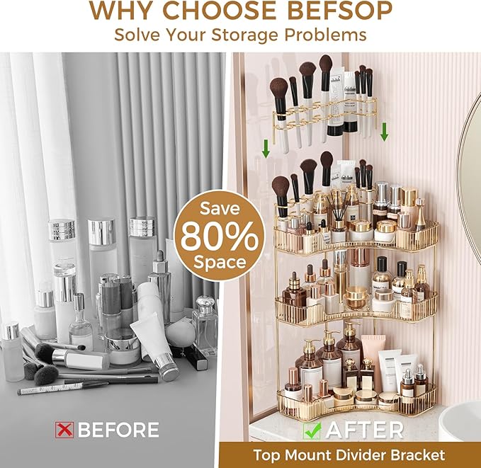 BEFSOP Corner Bathroom Counter Organizer, Upgraded 3-Tier Makeup Organizer - Image 3