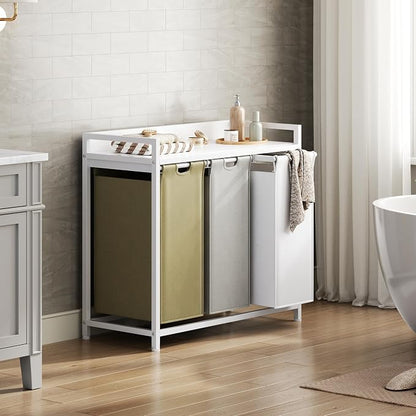 Laundry Hampers with Shelf, Laundry Basket 3 Section, Laundry Sorter with - Image 6