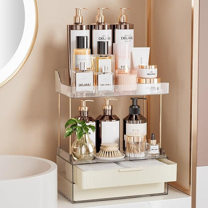 Delamu Bathroom Organizers and Storage, 2 Tier 2 Drawer Makeup Organizer by DELAMU