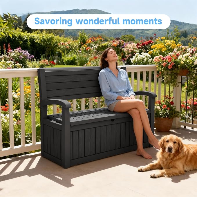 80 Gallon Outdoor Storage Bench, Heavy Duty Deck Box - Image 7