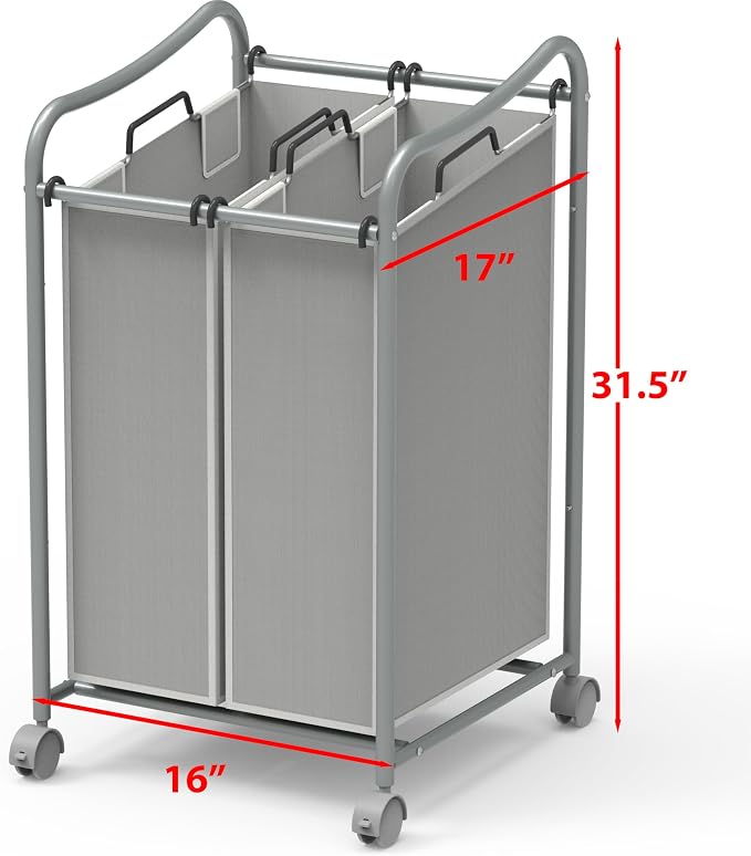 Simple Houseware 2-Bag Heavy Duty Rolling Laundry Sorter Cart - Image 2