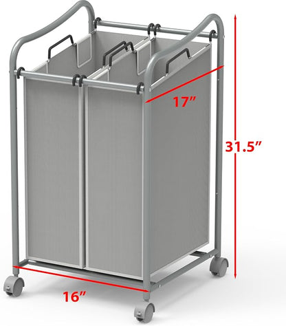 Simple Houseware 2-Bag Heavy Duty Rolling Laundry Sorter Cart - Image 2