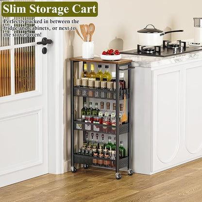 Utility Slim Storage Cart, 4 Tier Small Rolling Kitchen Laundry Room Cart - Image 7