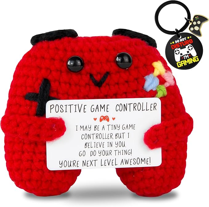 Gamer Gifts Positive Crochet Game Controller and Inspirational Keychain by Kaseny