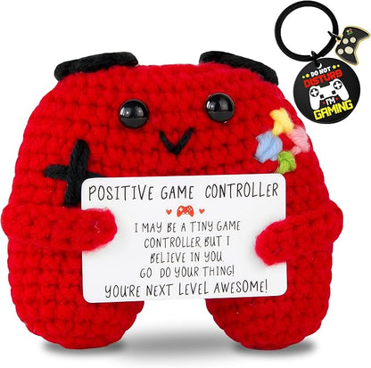 Gamer Gifts Positive Crochet Game Controller and Inspirational Keychain by Kaseny