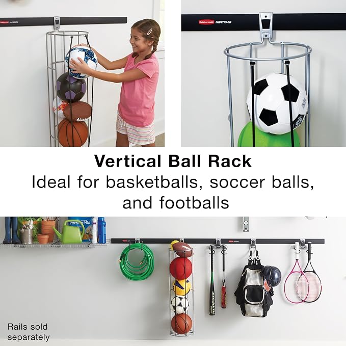 Rubbermaid Garage FastTrack Vertical Ball Rack Satin Nickel Wall Mounted - Image 2