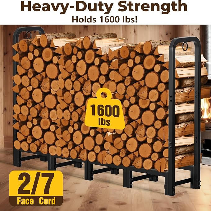 Amagabeli 5ft Firewood Log Rack Outdoor Heavy Duty Logs Holder - Image 2
