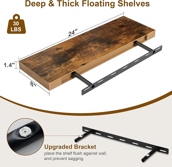 Floating Shelves, 8 Inch Deep Floating Shelves, Rustic Wood Floating Shelf - Image 3