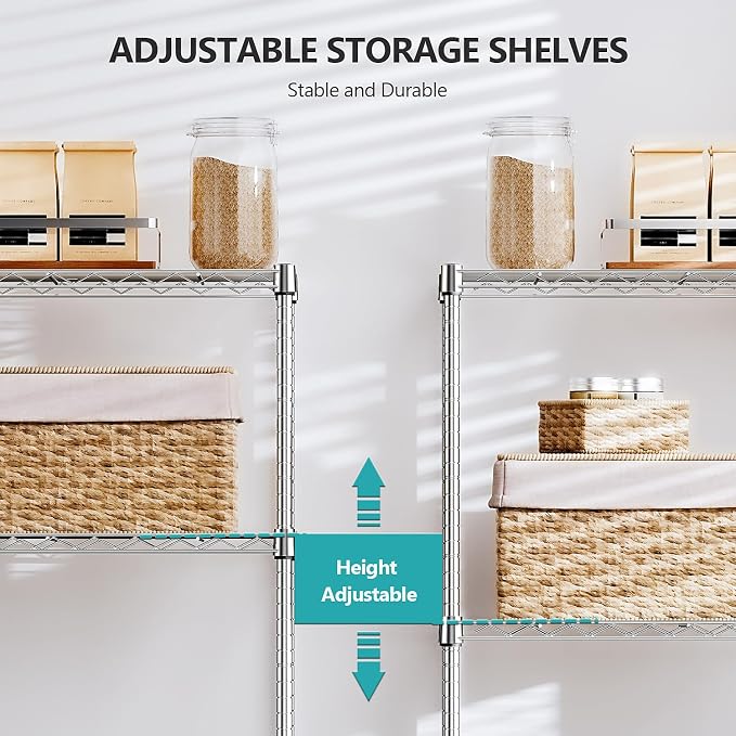 IZEUK 5-Tier Chrome Metal Storage Shelves, Adjustable Wire Shelving Unit - Image 5