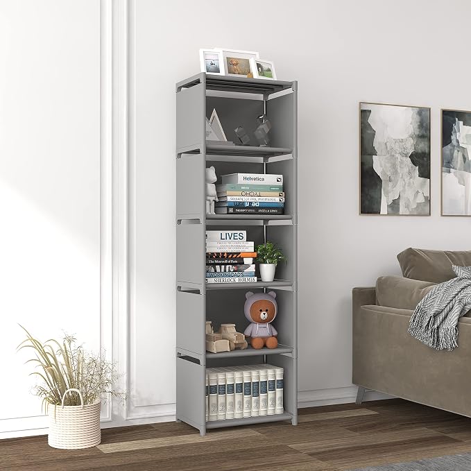 RIIPOO Book Shelf, 5-Cube Storage Organizer, Metal & Fabric Bookcase - Image 9