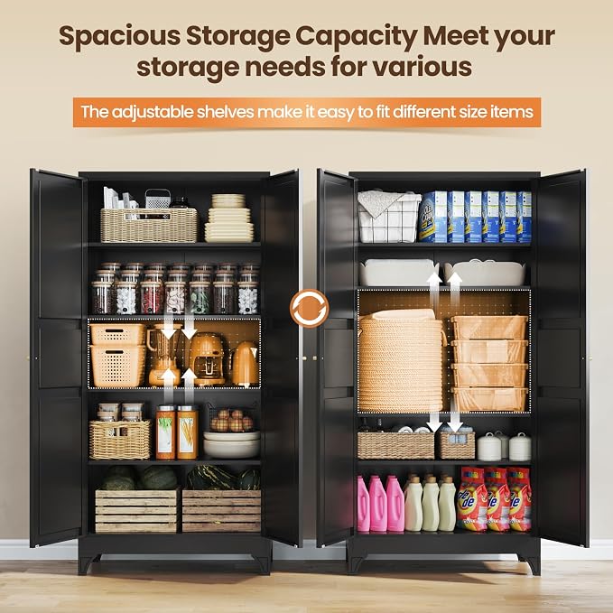 Yizosh Metal Pantry Cabinet, Cupboard - Image 4
