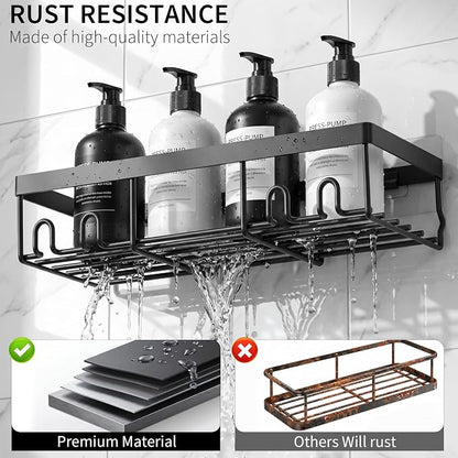 Moforoco Shower Caddy Shelf Organizer Rack, Self Adhesive Black Bathroom - Image 5