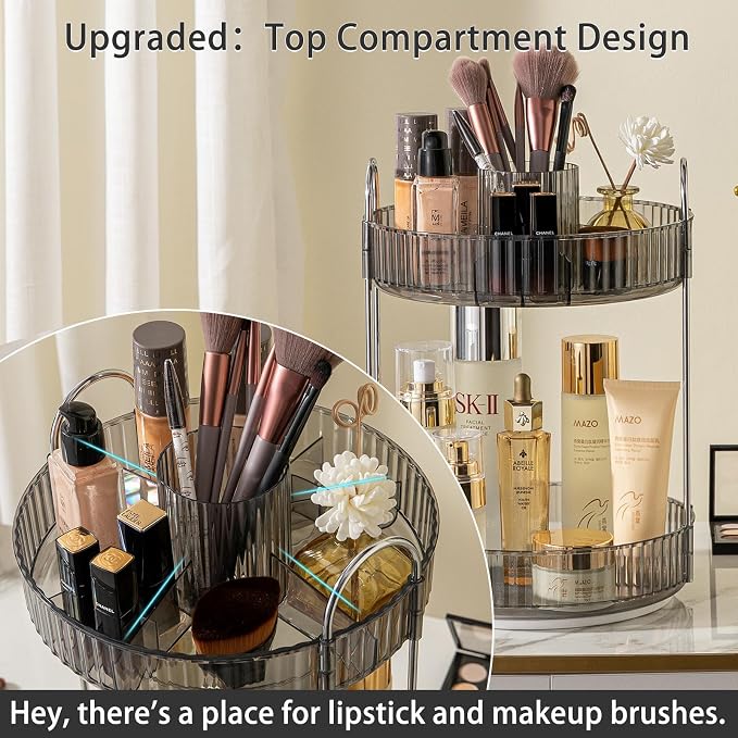 Rotating Makeup Organizer for Vanity, High-Capacity Skincare Clear Make Up - Image 3