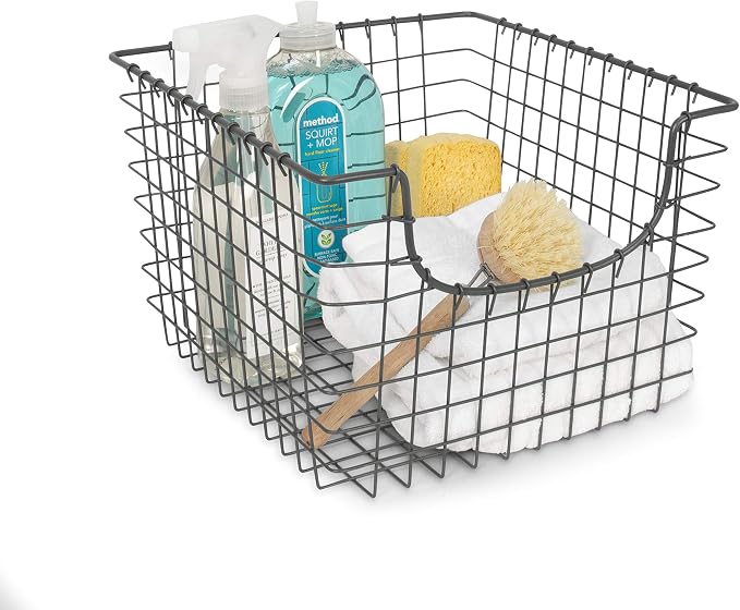 Spectrum Wire Scoop Basket Storage Bin Industrial Gray Nesting Metal Baskets - Image 6