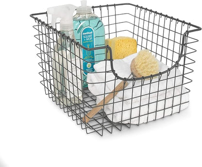 Spectrum Wire Scoop Basket Storage Bin Industrial Gray Nesting Metal Baskets - Image 6