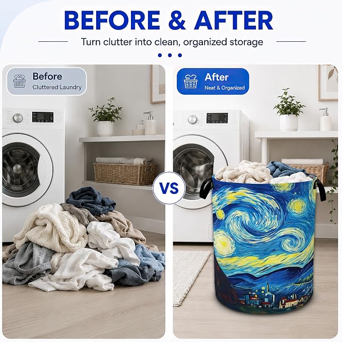 Starry Night Laundry Basket, Van Gogh Style Oxford Cloth Laundry Hamper - Image 4