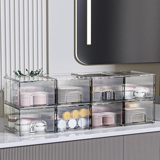 ZJIAI 8 Pack Clear Stackable Storage Drawer, Acrylic Drawer, Cosmetic Organizer - Image 2