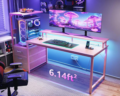 AODK 59 Inch Gaming Desk with USB Charging Ports & LED Light- Reversible - Image 2