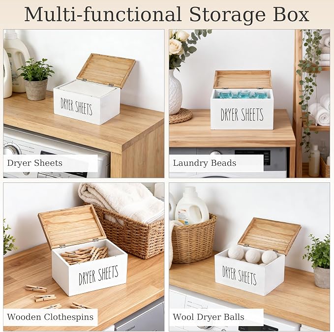 Dahey Dryer Sheet Holder with Lid Wooden Laundry Sheet Container Dispenser - Image 5
