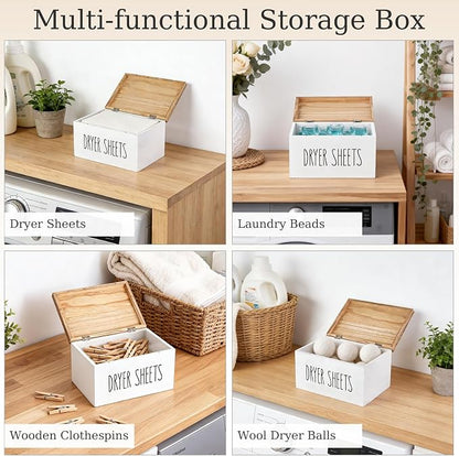 Dahey Dryer Sheet Holder with Lid Wooden Laundry Sheet Container Dispenser - Image 5