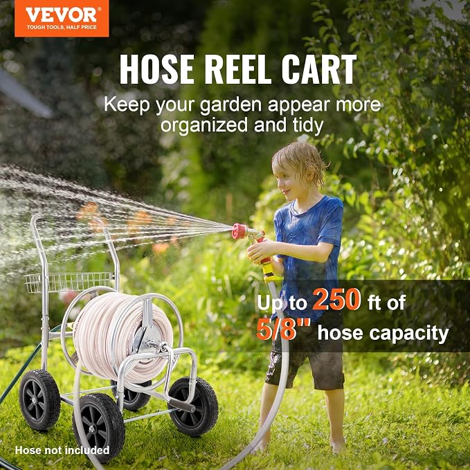 VEVOR Hose Reel Cart, 250 ft 5/8" Hose Capacity, 4 Wheels | Heavy Duty - Image 2